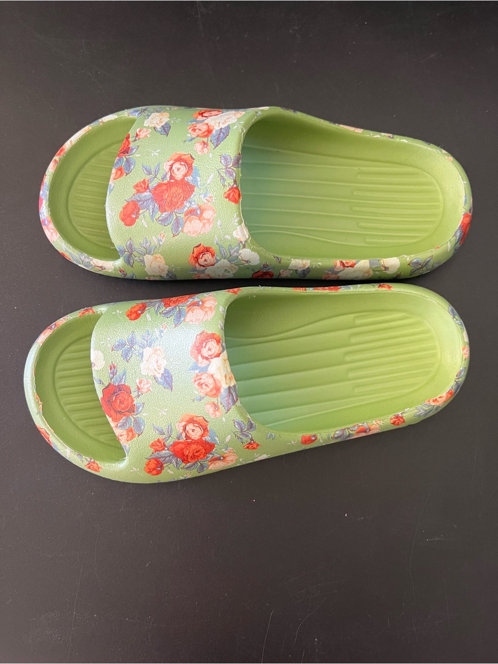 Green Floral Slide Sandals